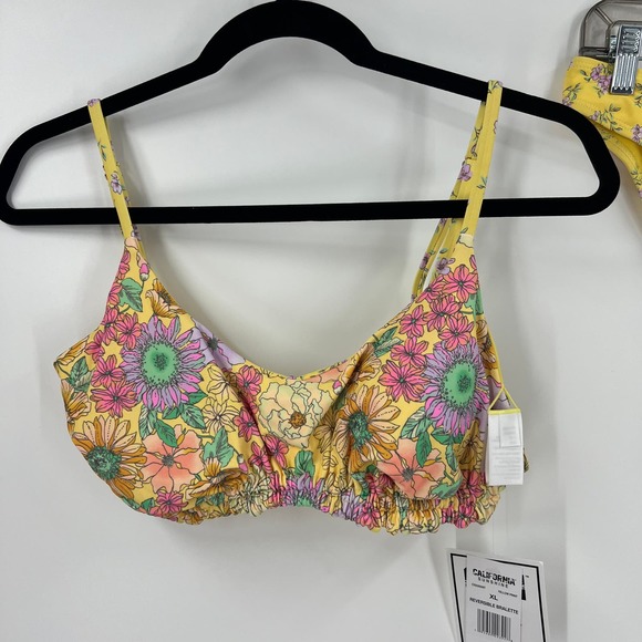 California Sunshine Yellow Daisy Floral Bikini Reversible Bikini NEW Women XL - Picture 9 of 10
